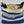 Load image into Gallery viewer, Small zip pouch in Lined Up pattern in blue, white and golden yellow.
