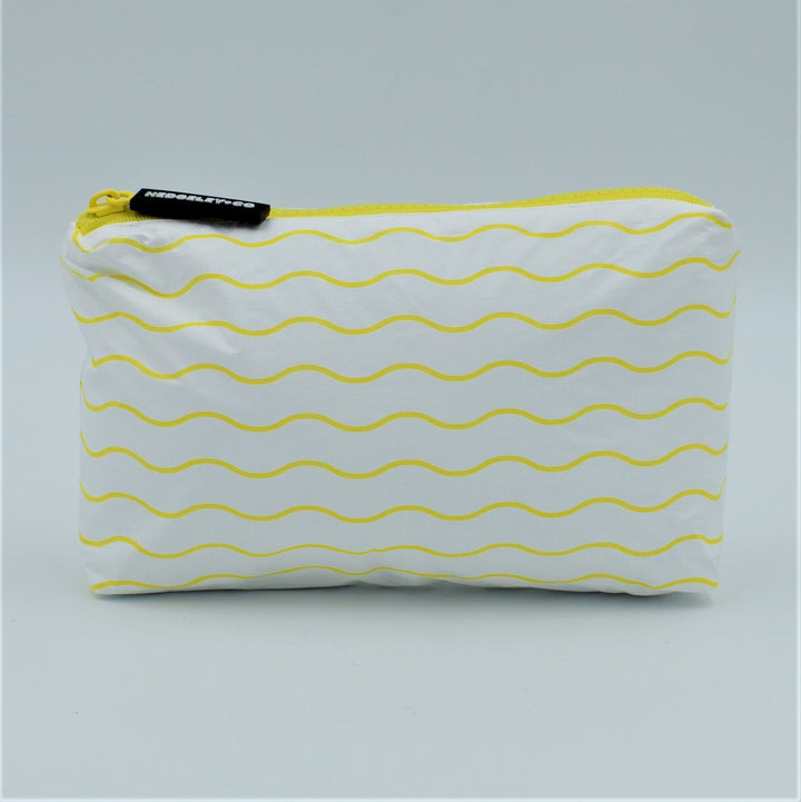 Mini zip pouch in Waving pattern in yellow and white.